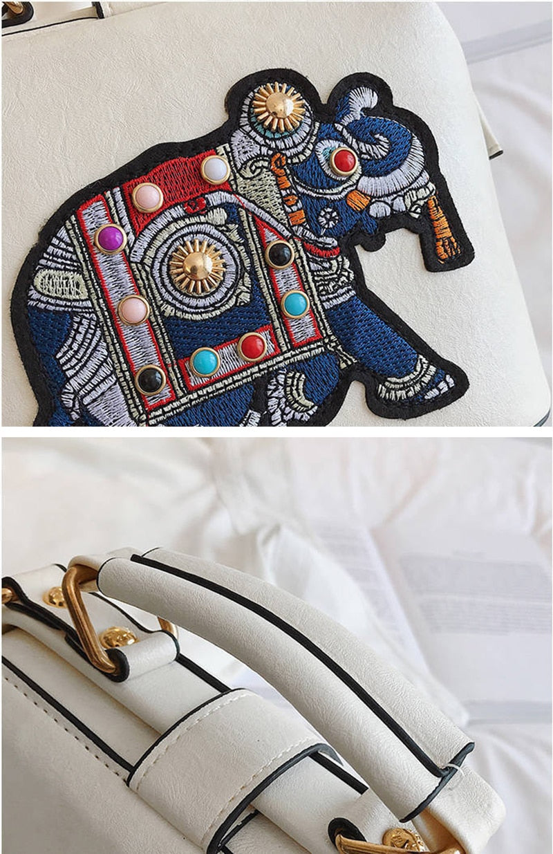 Petit sac à main vintage brodé éléphant détails
